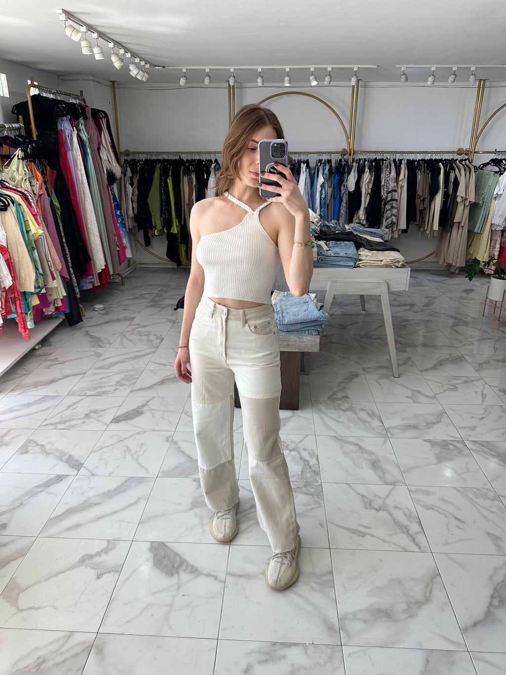 Top blanco trenzado