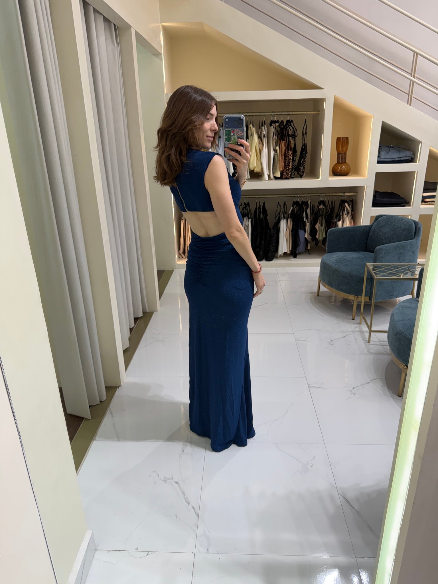 Vestido azul brilloso