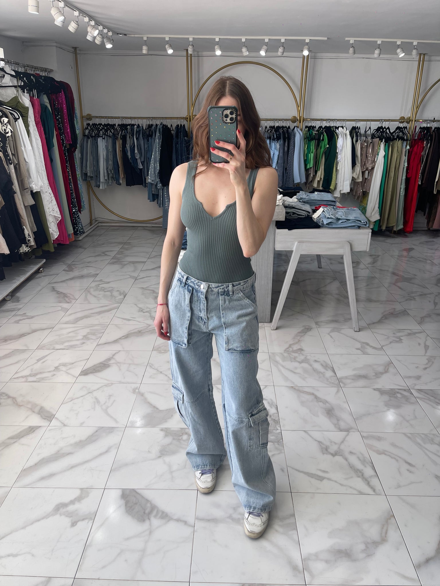 Cargo denim jeans