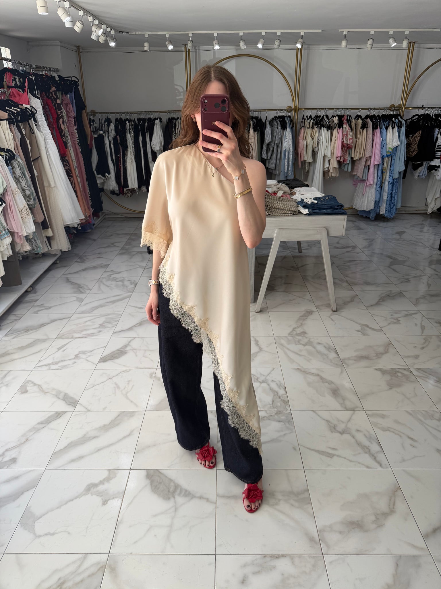 Blusa satín y encaje