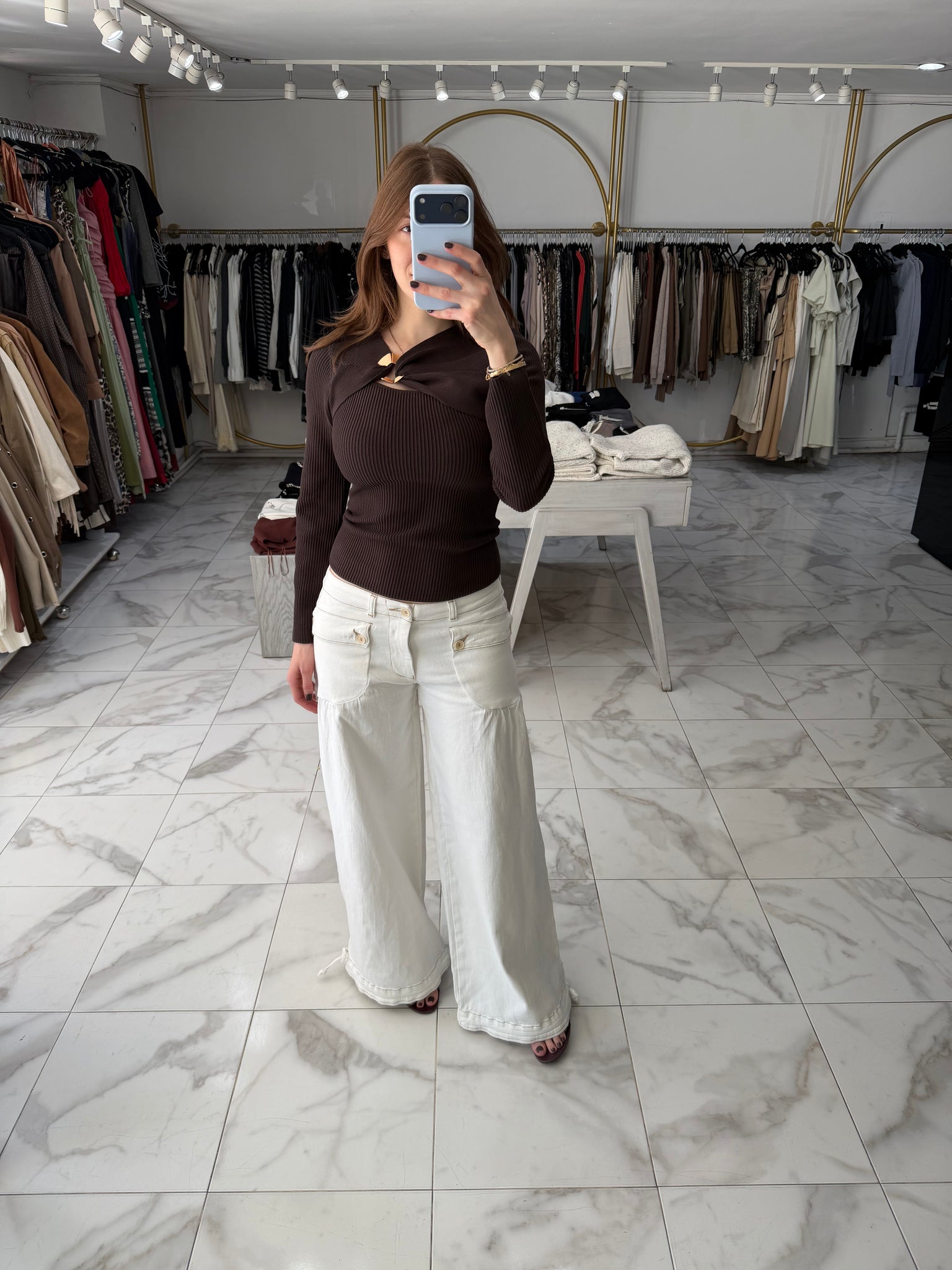 Blusa manga larga acanalada