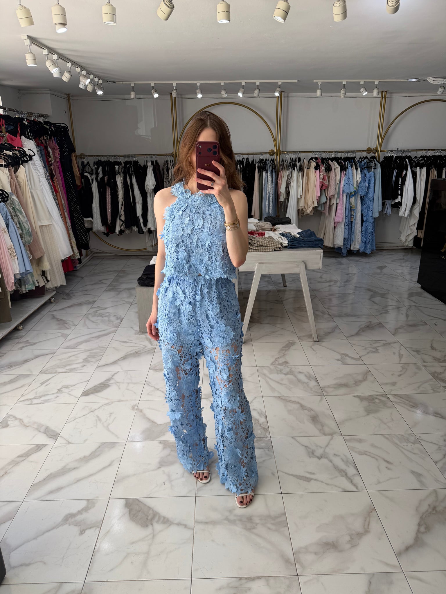 Conjunto azul flores