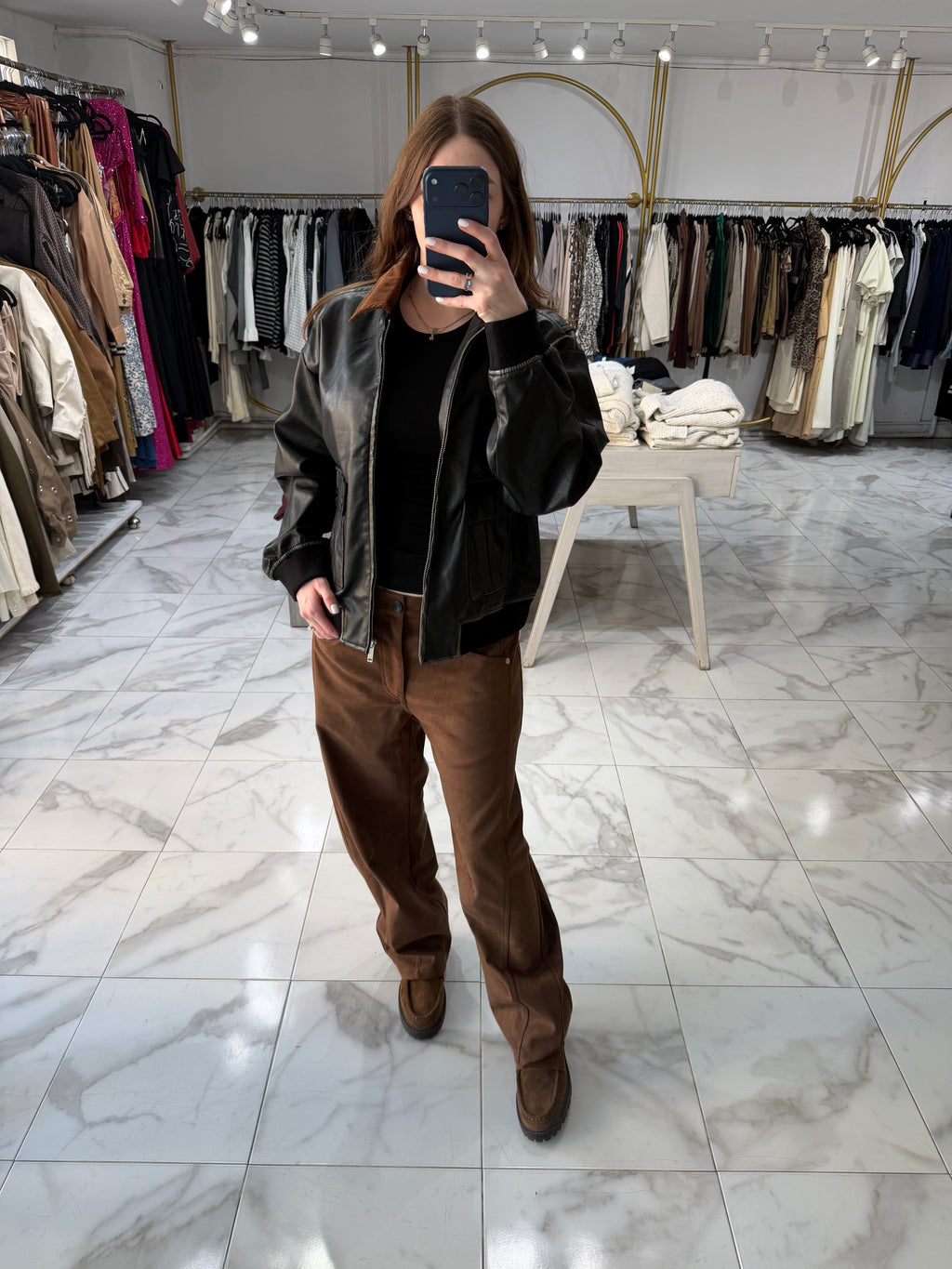 Chamarra vinipiel y suede