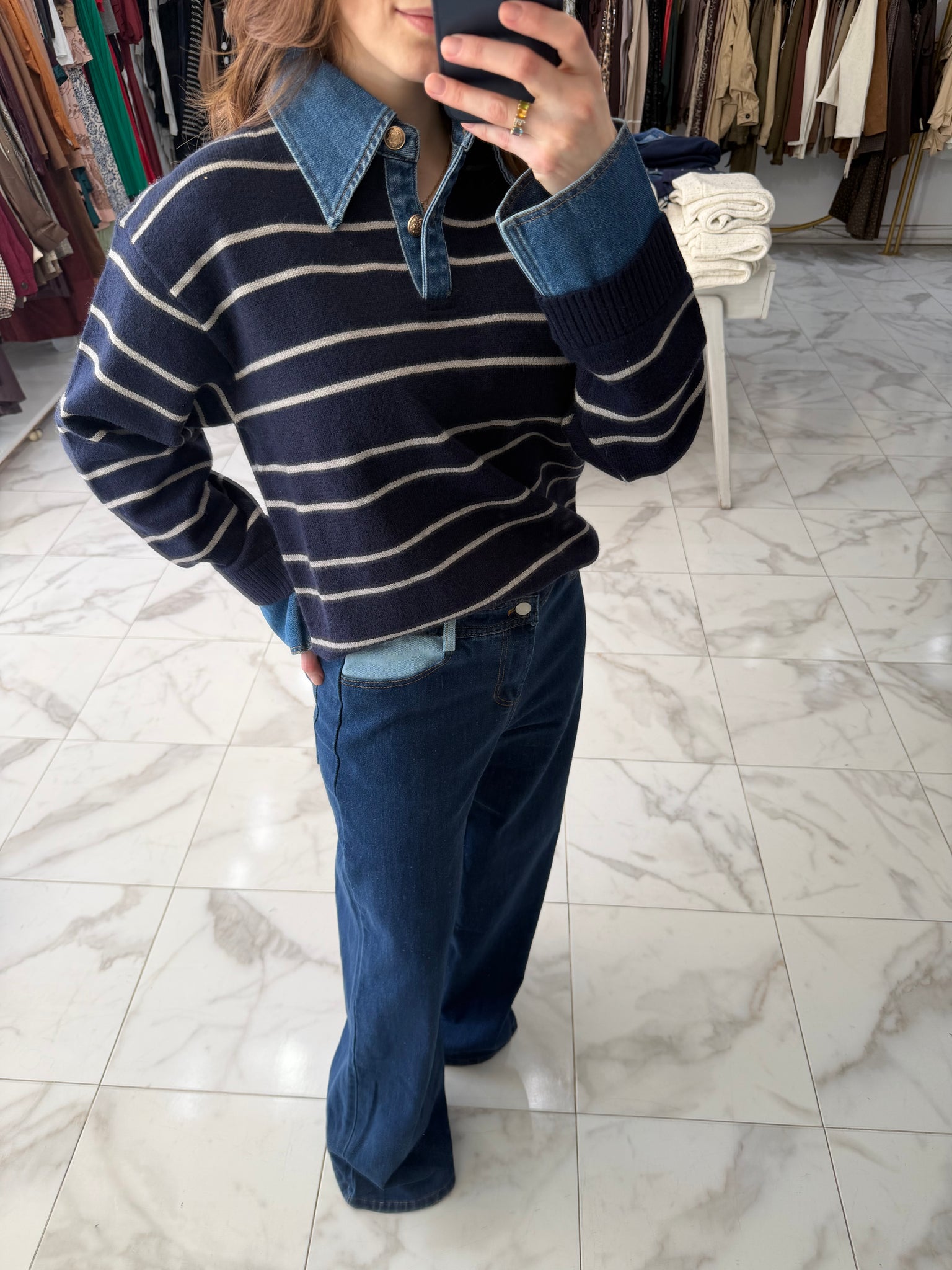 Suéter rayas con denim