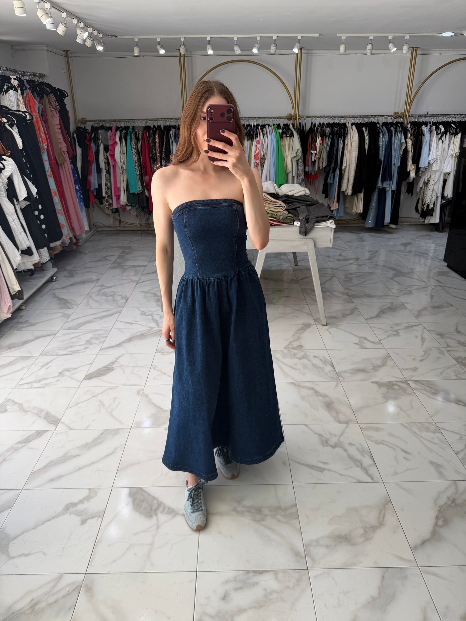 Vestido strapless denim