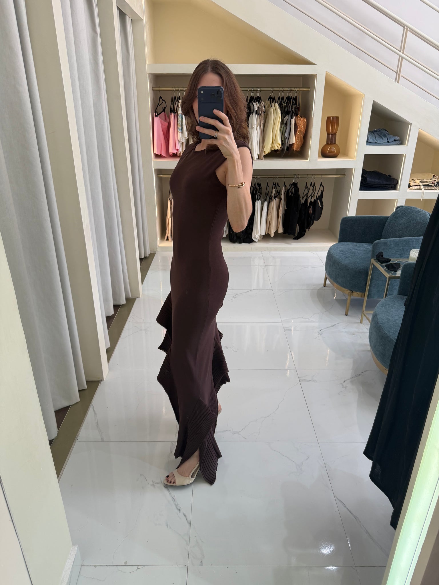 Vestido asimétrico café
