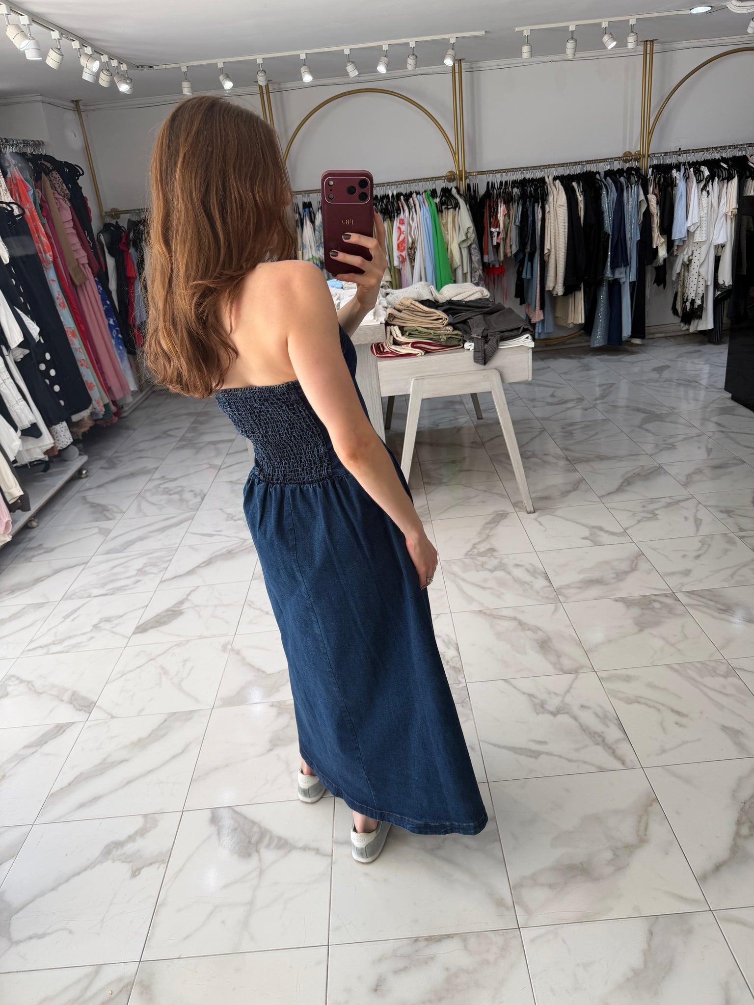 Vestido strapless denim