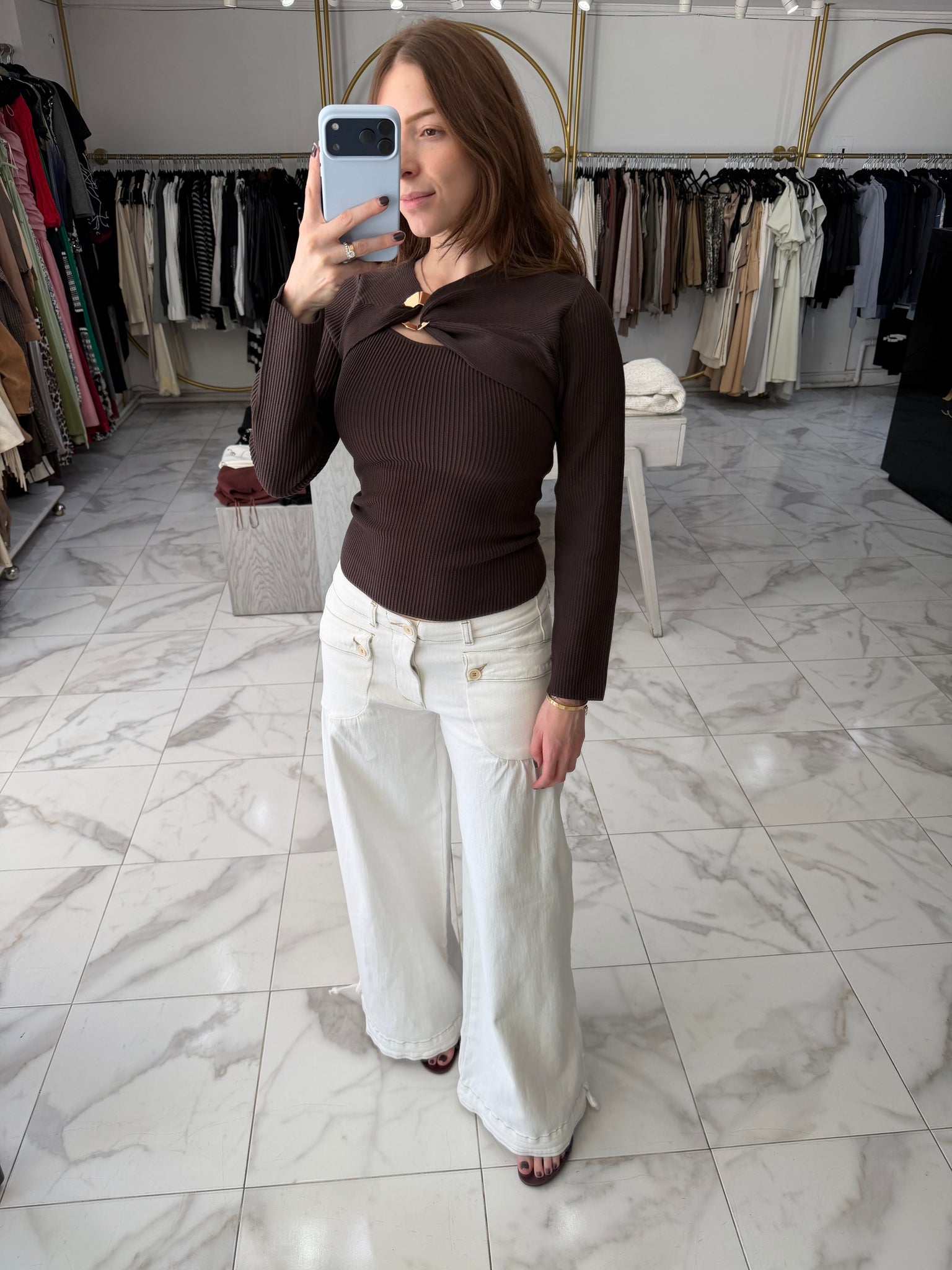 Blusa manga larga acanalada