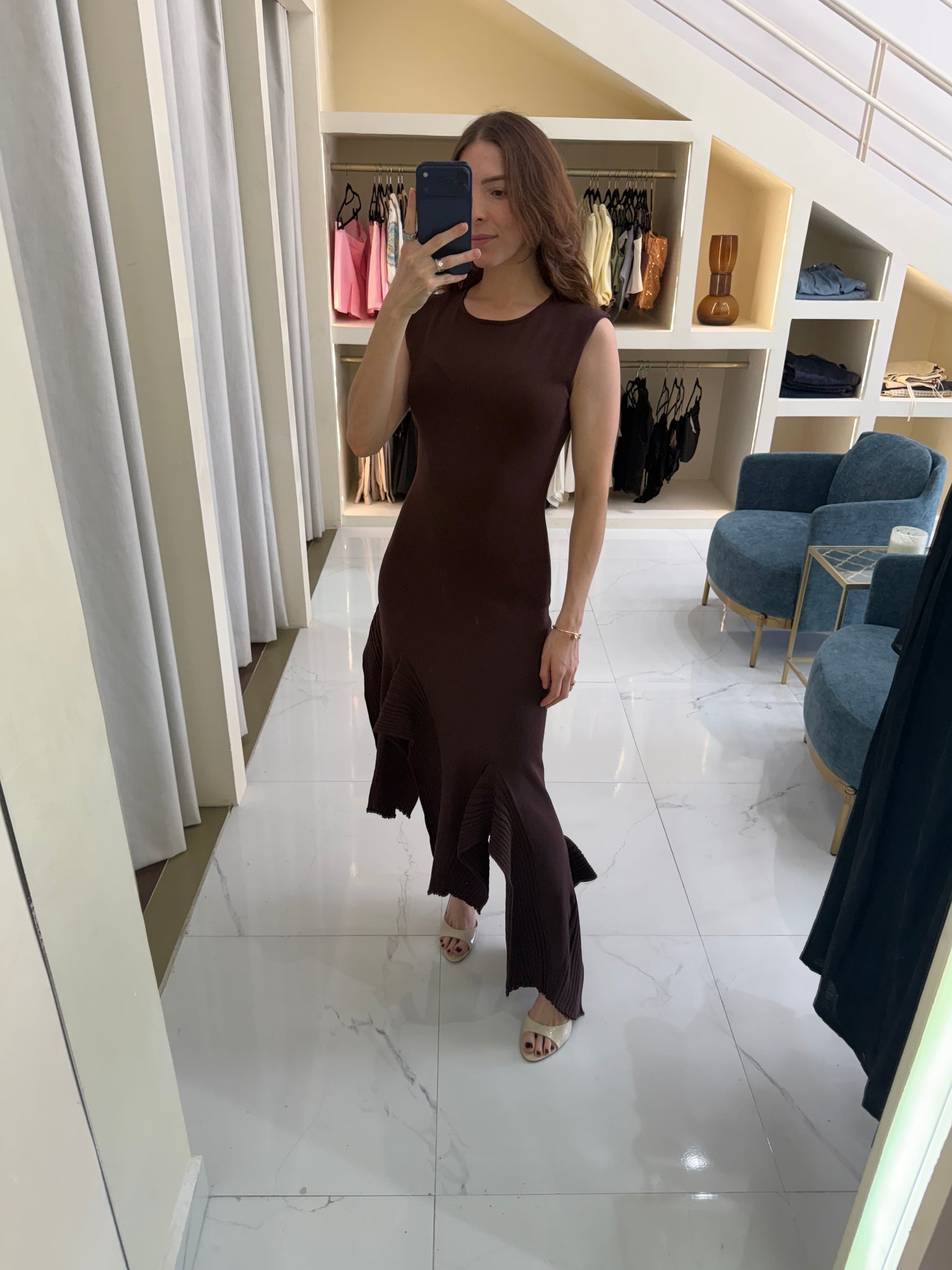 Vestido asimétrico café