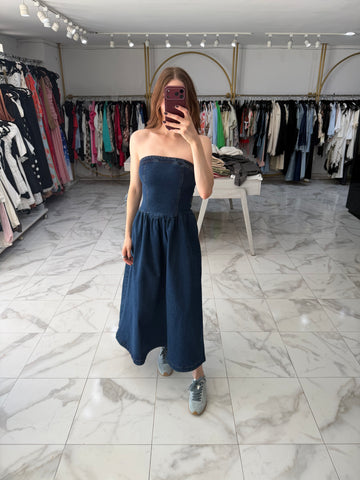 Vestido strapless denim