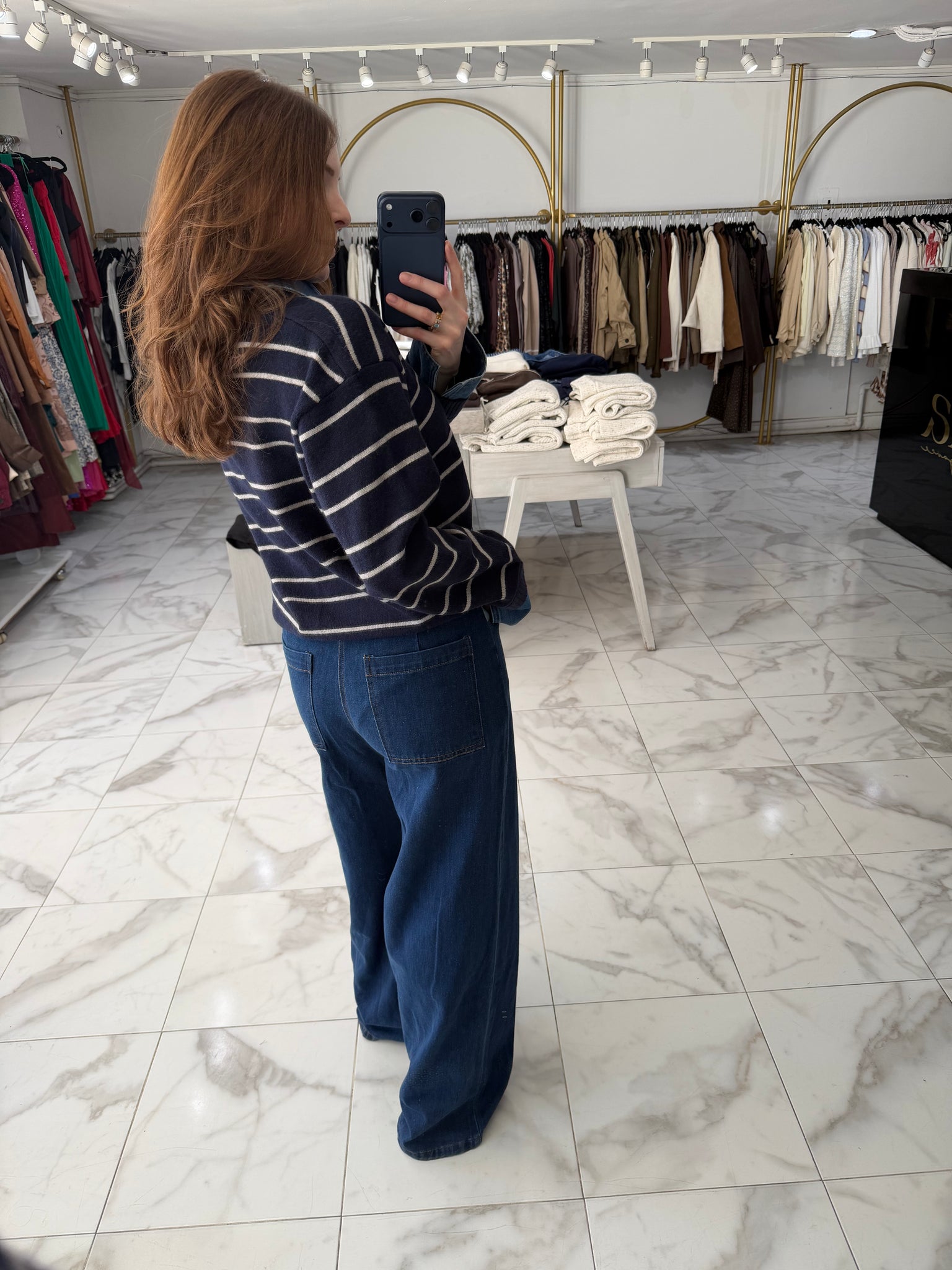 Suéter rayas con denim