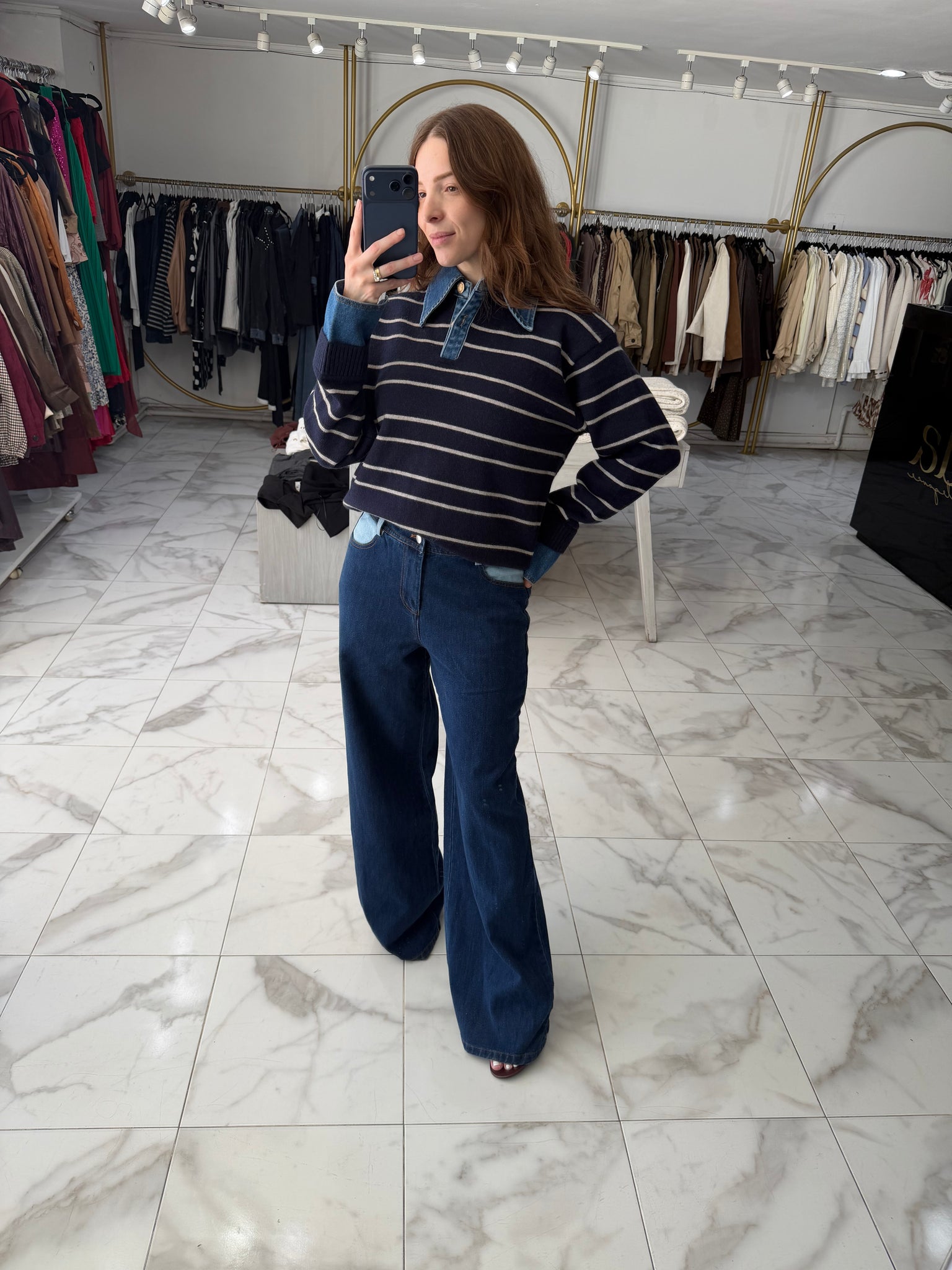 Suéter rayas con denim