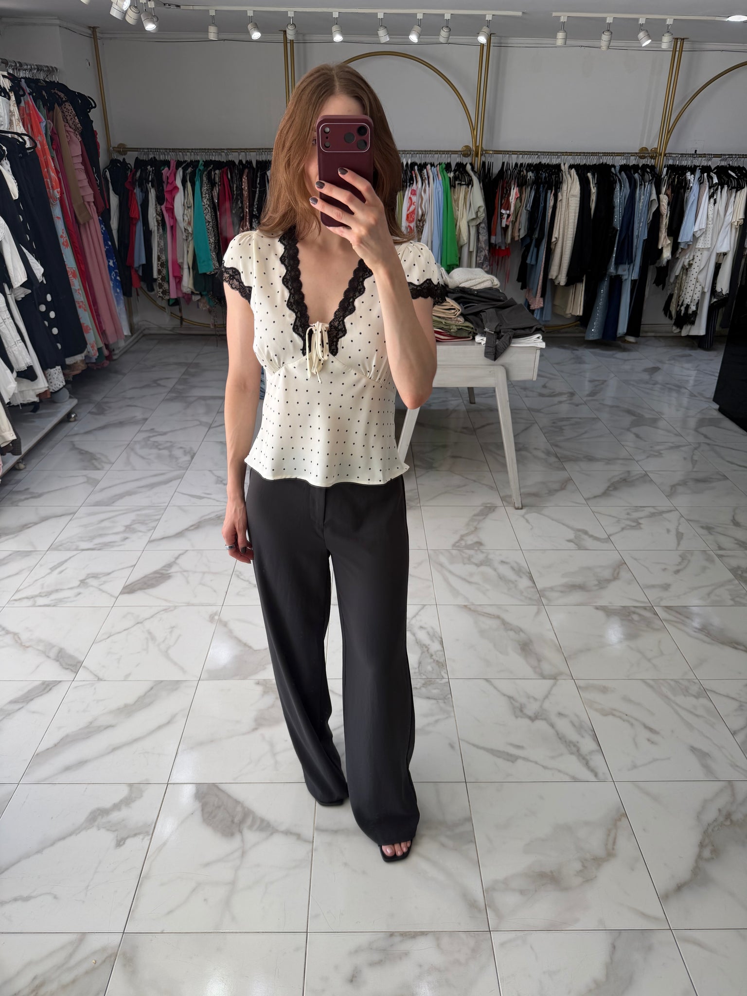 Blusa satin polka