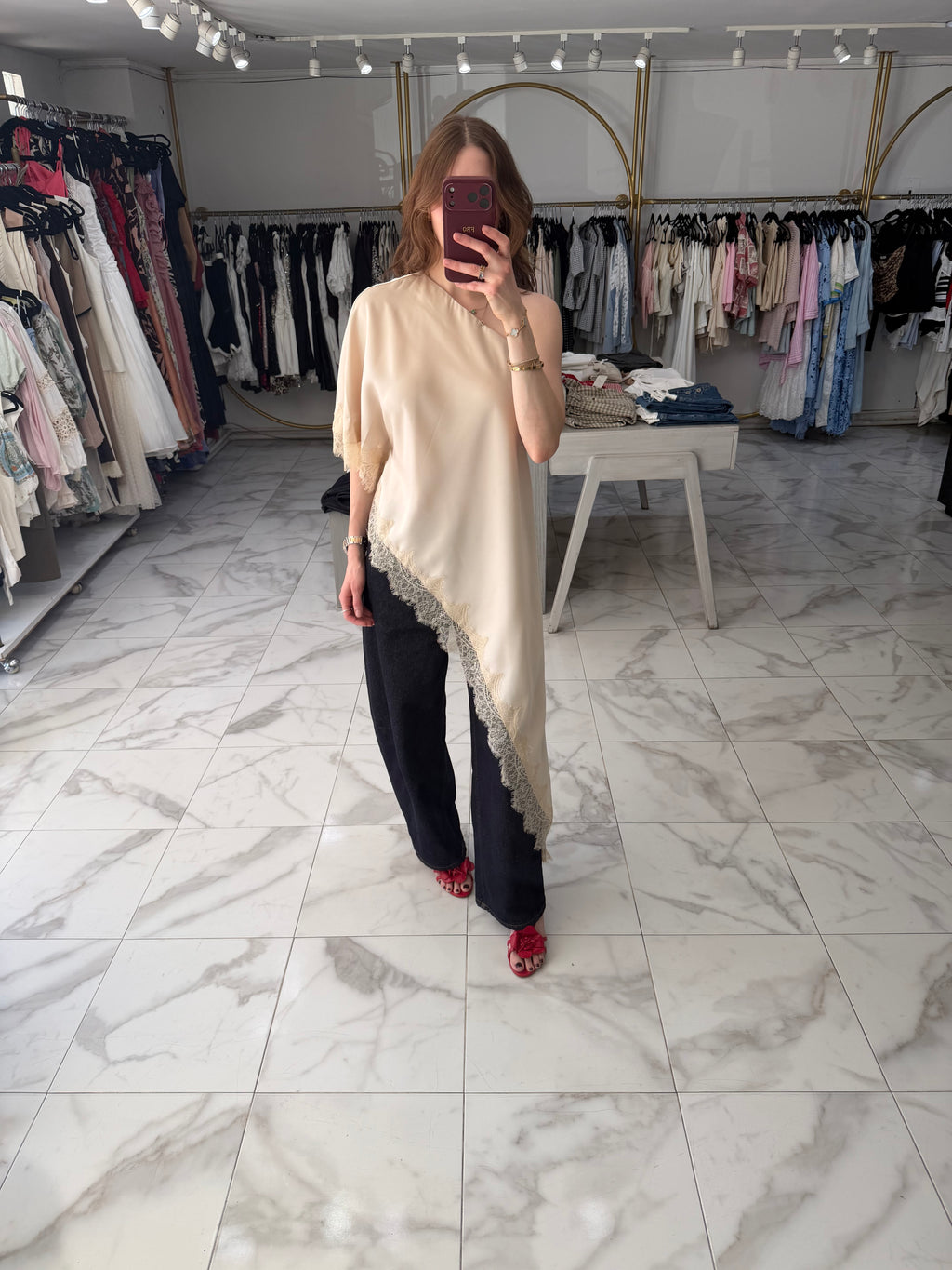 Blusa satín y encaje