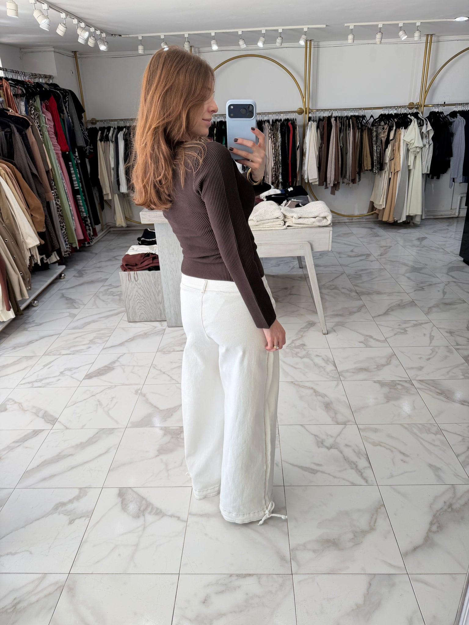 Blusa manga larga acanalada