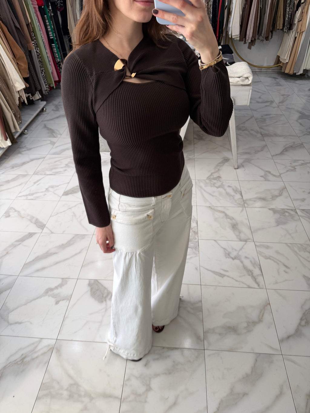 Blusa manga larga acanalada