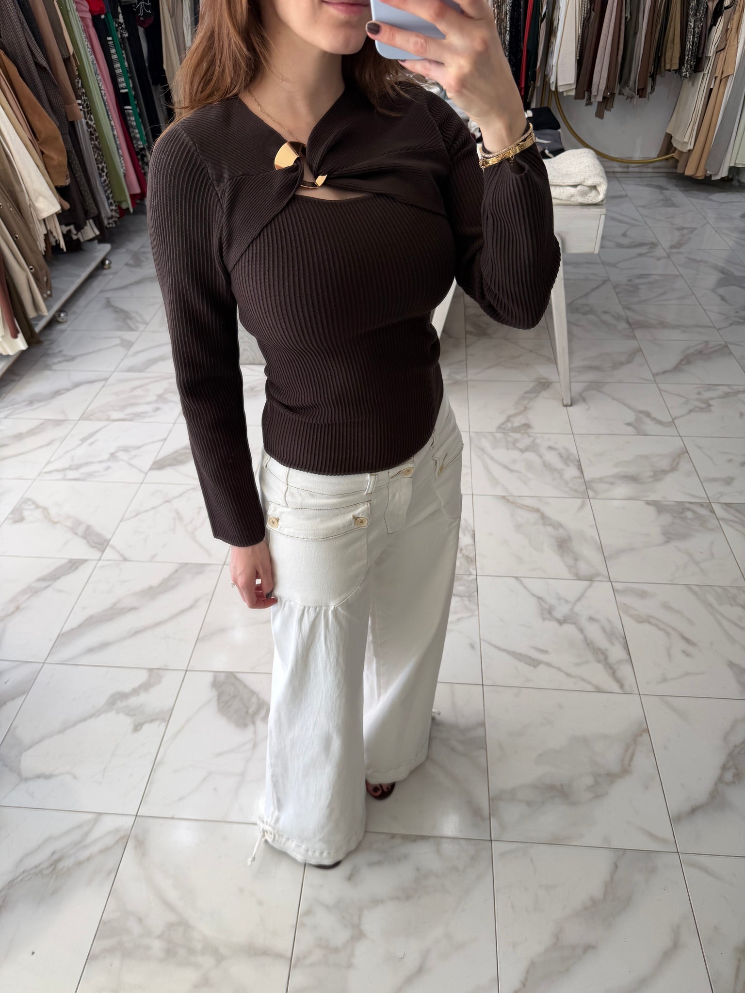 Blusa manga larga acanalada