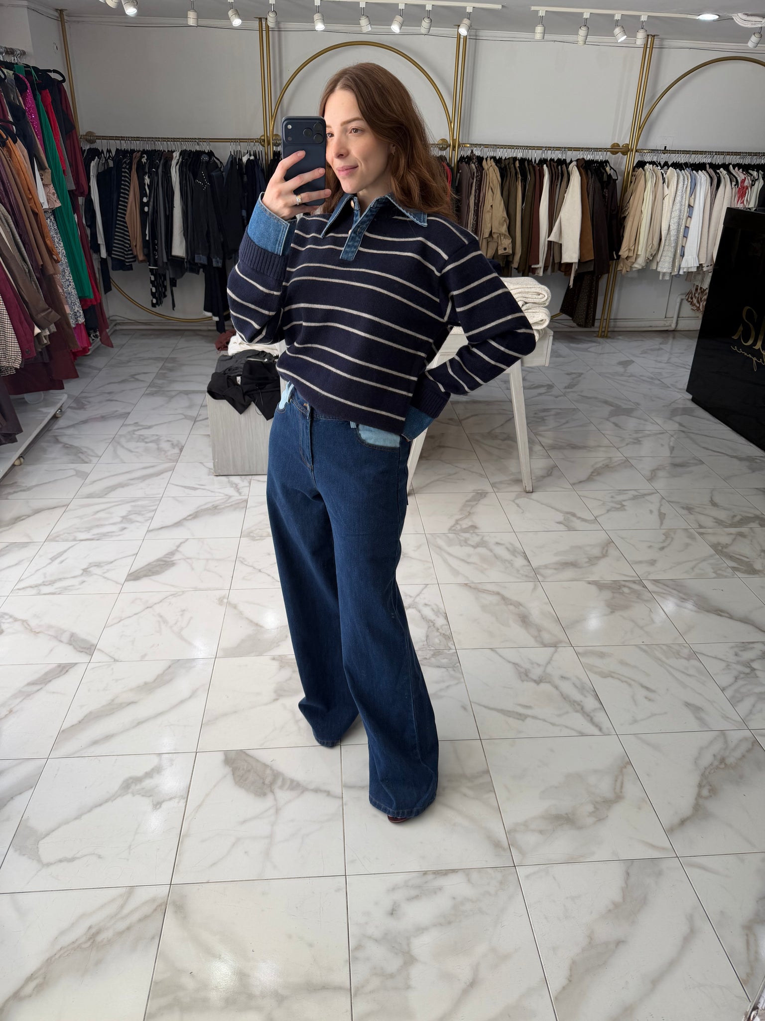 Suéter rayas con denim