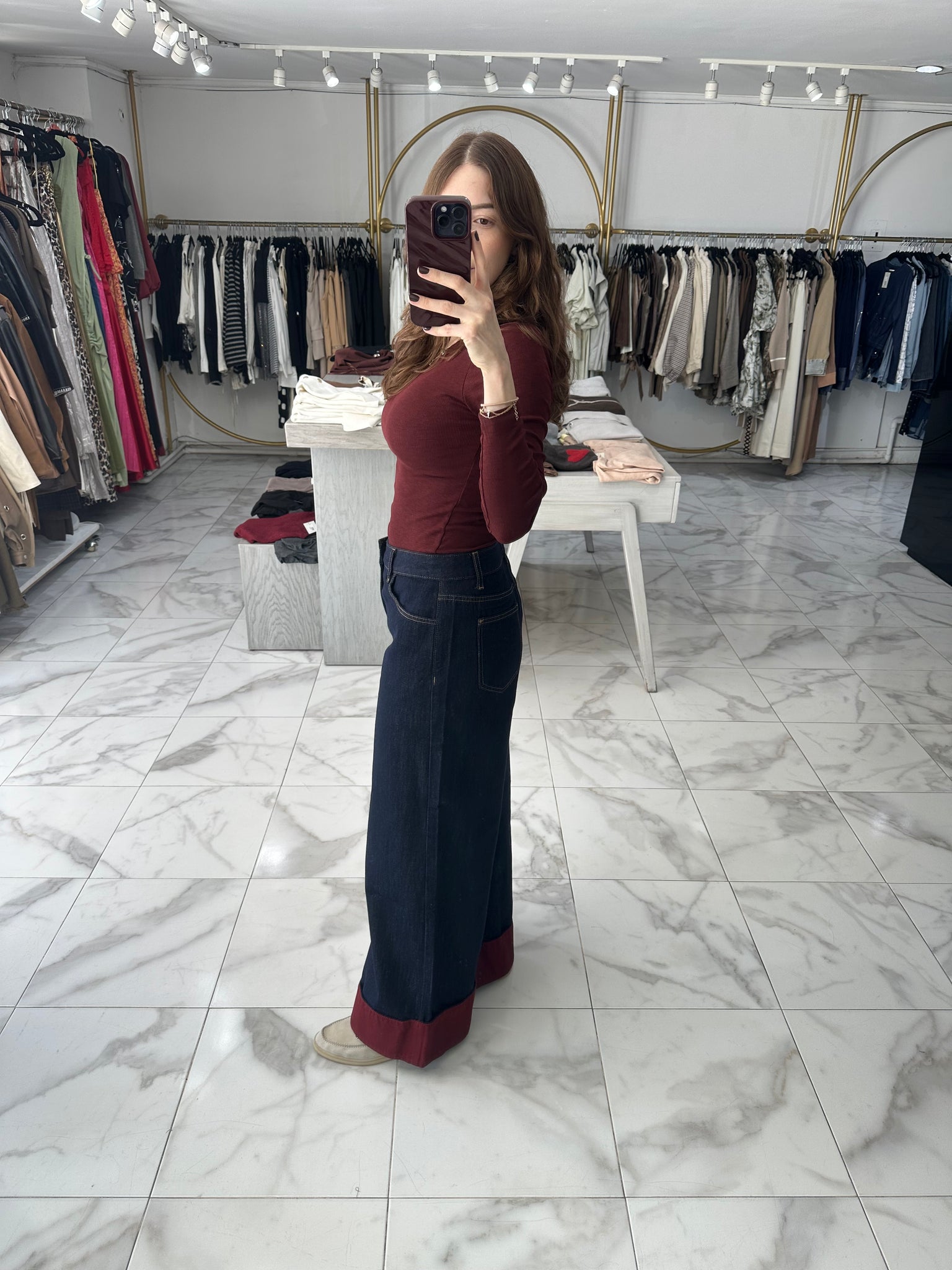 Jeans dobles vino