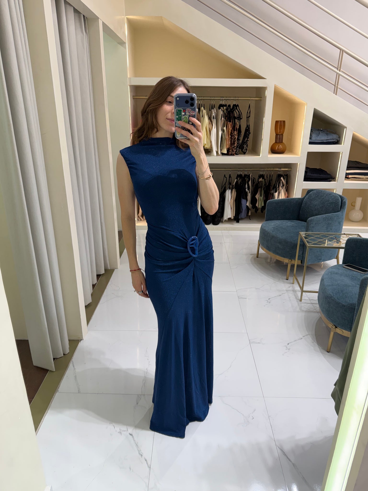 Vestido azul brilloso