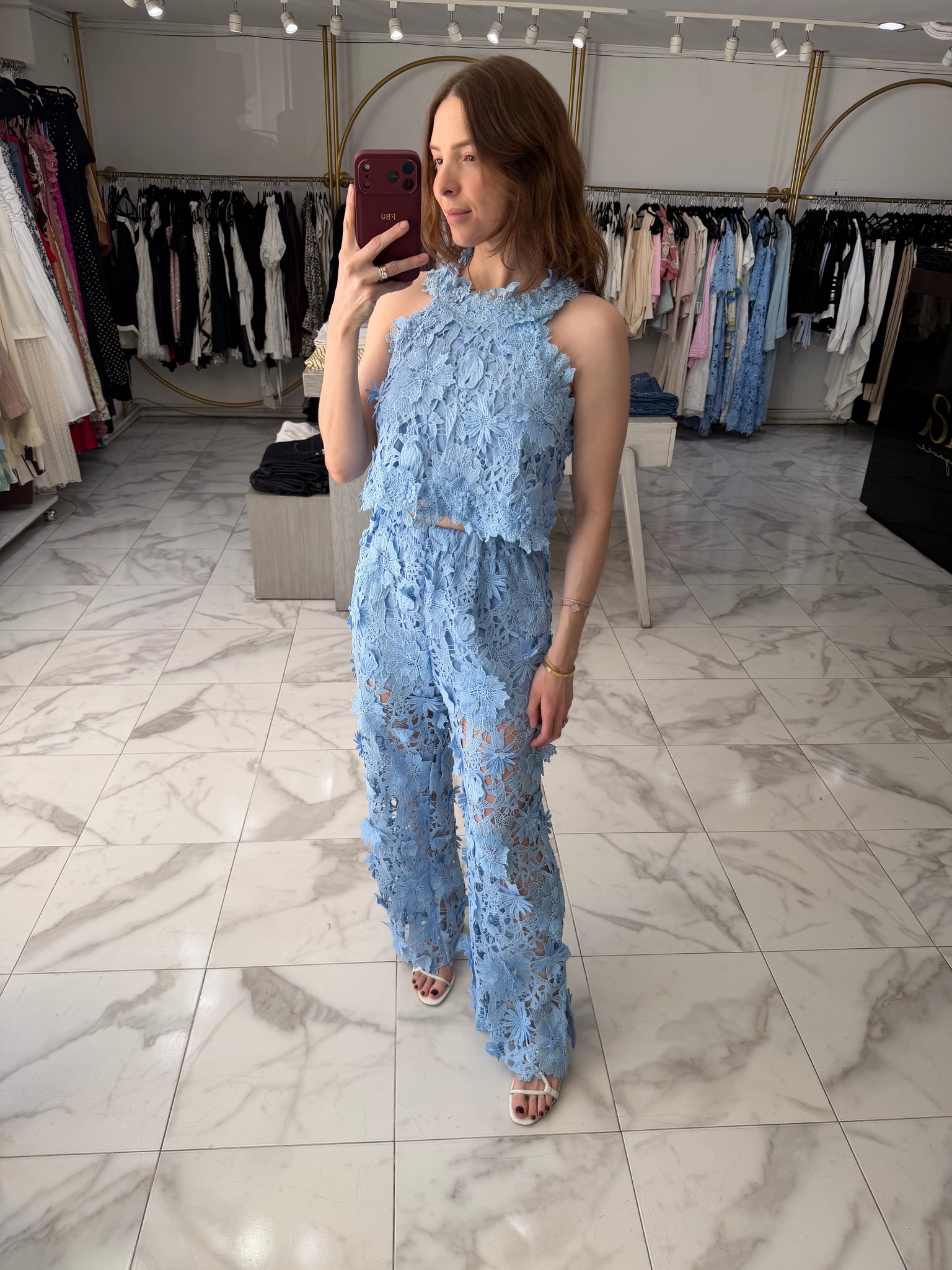 Conjunto azul flores