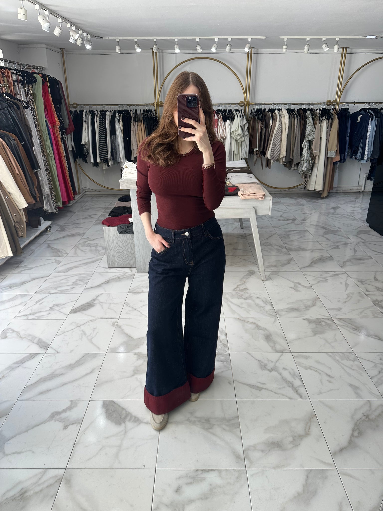 Jeans dobles vino