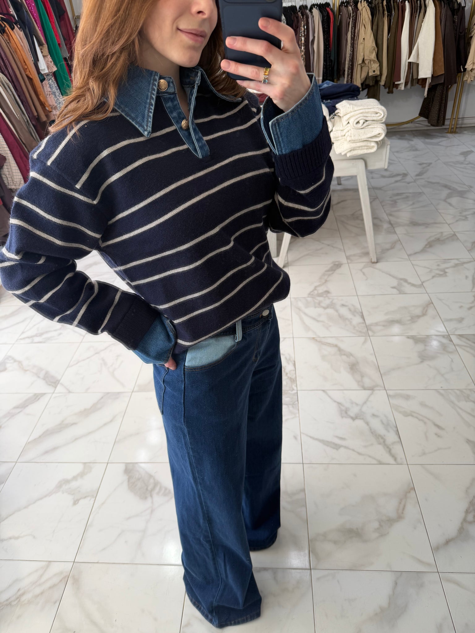 Suéter rayas con denim