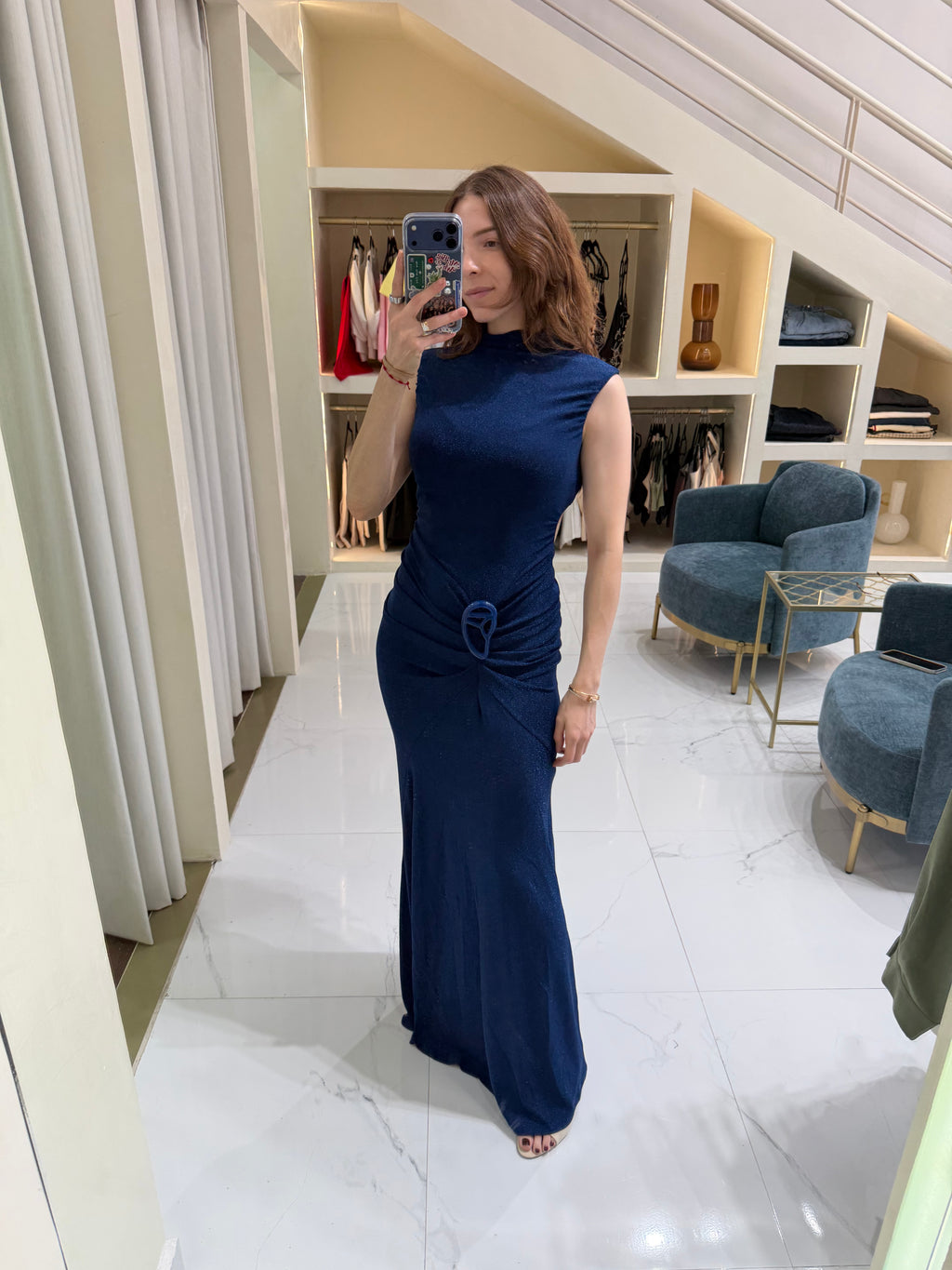 Vestido azul brilloso