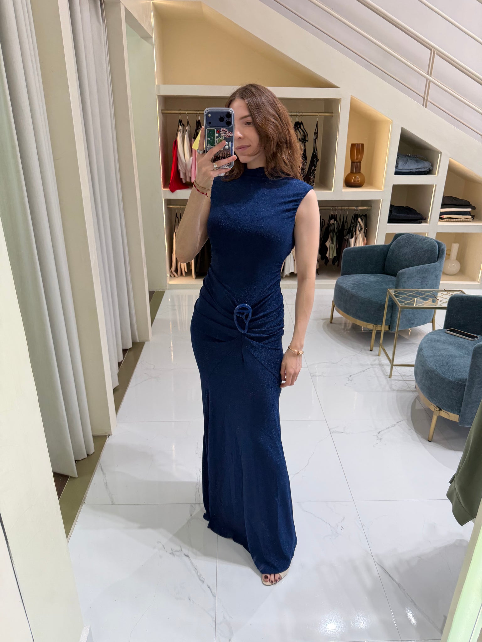 Vestido azul brilloso